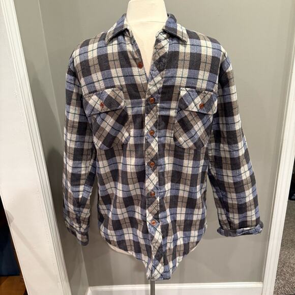 Vintage Flannel Plaid Button Down Chore Shirt Jacket Quilted Mens Med Workwear - Picture 3 of 13